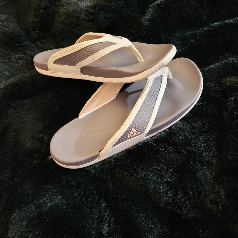 Adidas Cream and Gray Flip Flops